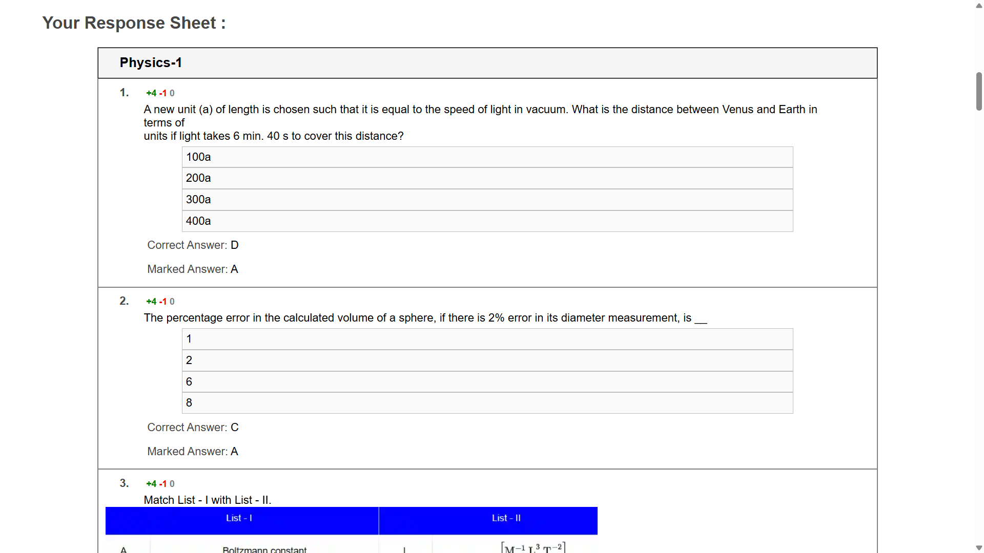 Response Sheet